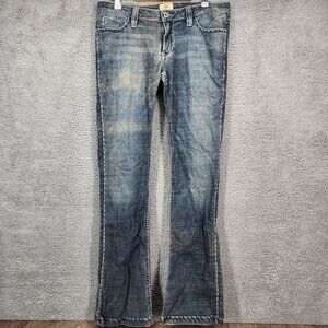 Atik Denim Women's Size 31 Blue Embroidered Pockets Boot Cut‎ Low Rise Jeans